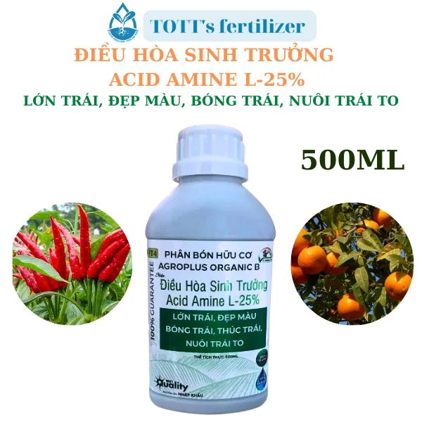 Điều hòa sinh trưởng Acid Amine L-25% lớn trái chai 500ml, đẹp màu, bóng trái, nuôi trái to TOTT's fertilizer