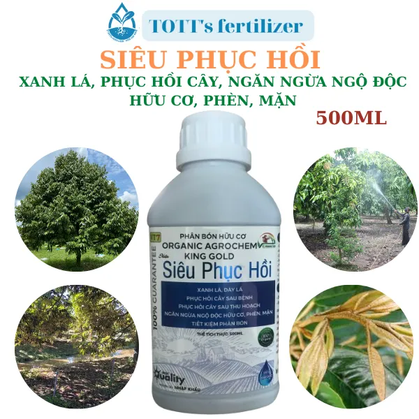 Siêu phục hồi cây sâu bệnh, sau thu hoạch, ngừa ngộ độc hữu cơ, phèn, mặn, giúp xanh-dày chai 500ml lá TOTT's fertilizer