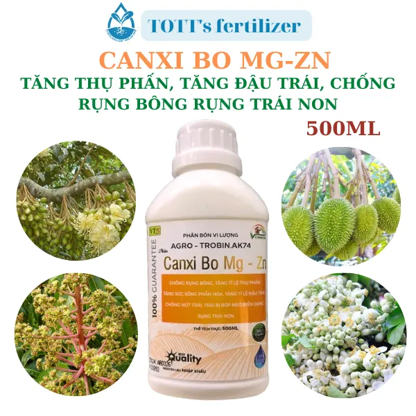 Canxi Bo Mg-Zn chai 500ml chống rụng bông, rụng trái non, tăng thụ phấn, tăng đậu trái TOTT’s fertilizer