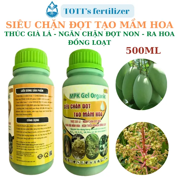 Siêu chặn đọt, tạo mầm hoa, thúc già lá, ra hoa đồng loạt chai 500ml TOTT's fertilizer