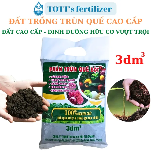 Phân trùn quế, đất cao cấp, dinh dưỡng hữu cơ vượt trội gói 3dm3 TOTT's fertilizer