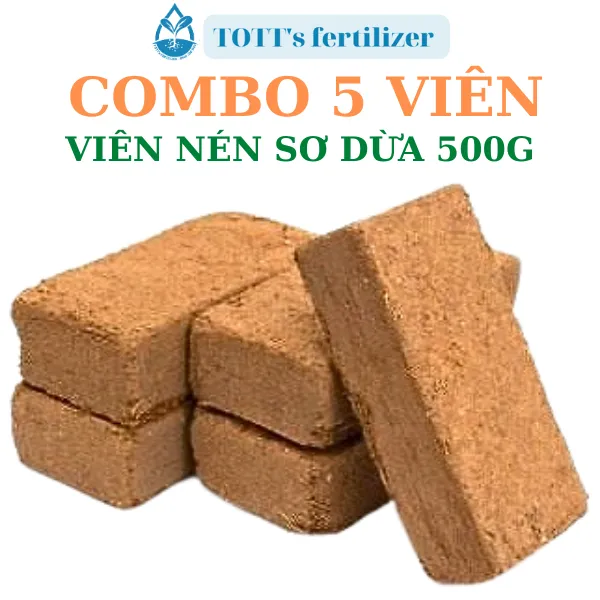 Combo 5 viên nén sơ dừa viên 500g, đất trồng cây, đất sạch hữu cơ TOTT's fertilizer
